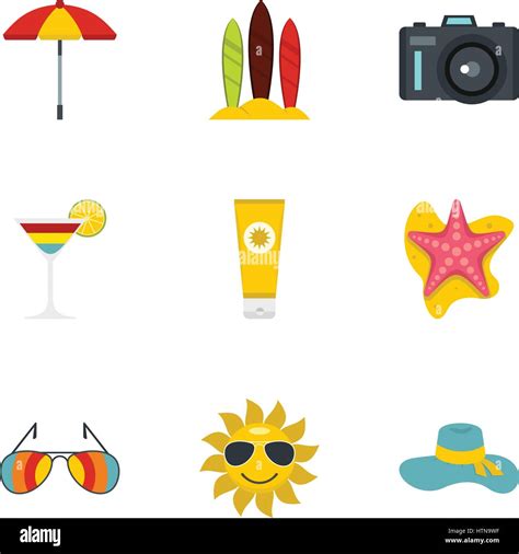 Summer Holidays Icons Set Flat Illustration Of Summer Holidays