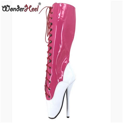 wonderheel hot new ultra high heel 18cm stilleto heel pink patent women knee high ballet boots