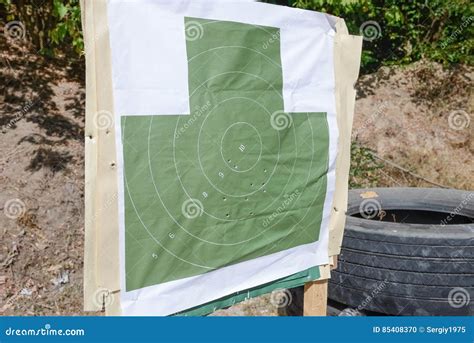 Target With Bullet Holes On The Shooting Range Stock Photo Image Of