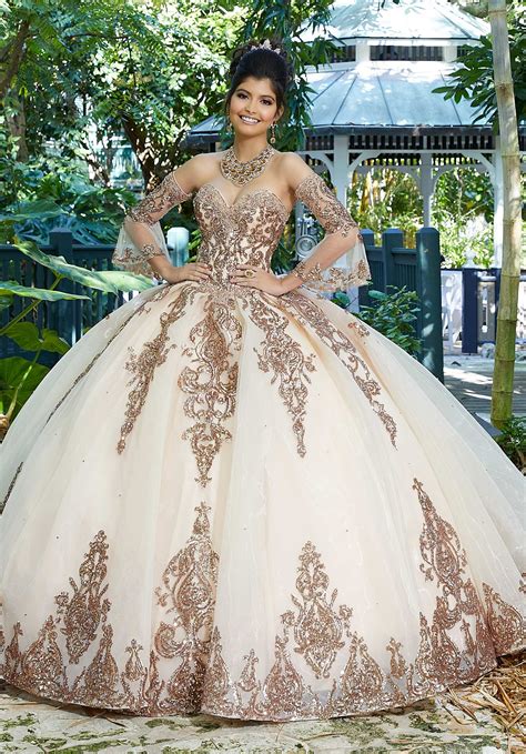 Vizcaya By Mori Lee 89255 Bedazzled Sweetheart Tulle Ballgown Quinceanera Dresses Gold