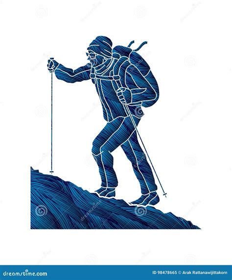 A Man Hiking On The Mountain Stock Vector Illustration Of Camp