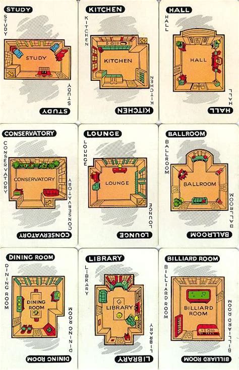 Where did the deed take place? Room Cards c. 1949 | Clue games, Clue board game, Mystery ...