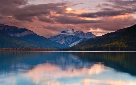 Nature Landscape Lake Mountain Sunset Forest Clouds Snowy Peak