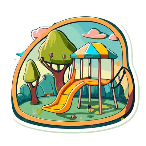 Cartoon Sticker With A Playground Scene Clipart Vector Sticker Design