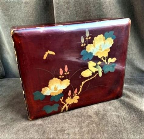 Vintage Japanese Lacquer Wood Box With Hinged Lid And Hand Etsy