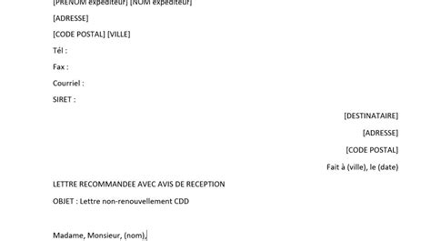 Lettre De Non Renouvellement De Cdd Mise Jour