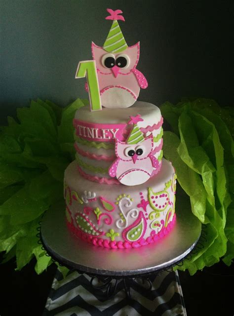 Owl 1st Birthday Cake Fondant With Piped Buttercream Paisley Owls Are Gumpaste