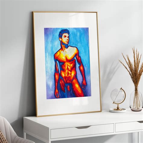 Full Frontal Nudity Gay Male Watercolor Art Print Phallic Etsy