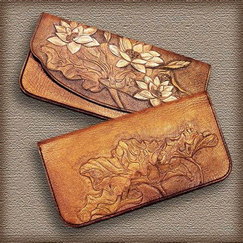 Carved Tooled Leather Water Lilly Purse Leather Wallet Pattern