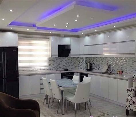 25 Gorgeous Kitchens Designs With Gypsum False Ceiling And Lights Decor