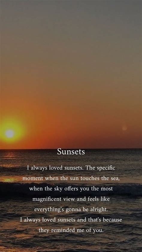 The Sun Is Setting Over The Ocean With A Poem Written In Front Of It That Reads Sunsets I