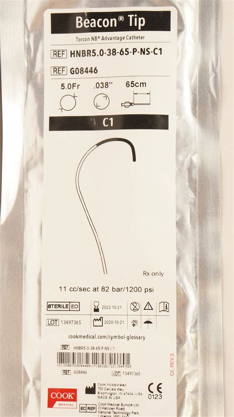 Cook G08446 Torcon NB Advantage Cath. C1 Beacon Tip 5.0Fr x .038inch x