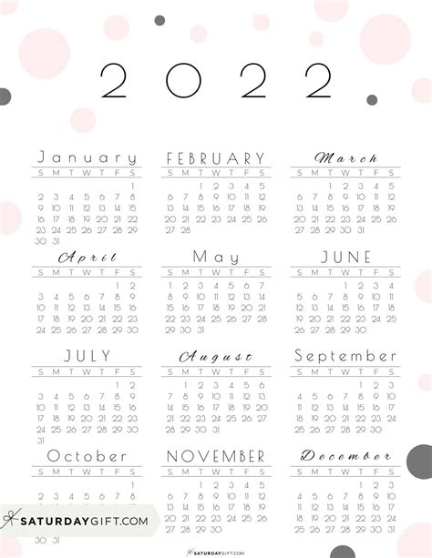 2022 Calendar Printable Cute And Free 2022 Yearly Calendar Templates