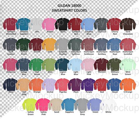 Color Chart Gildan Adult Crewneck Sweatshirt Png Etsy