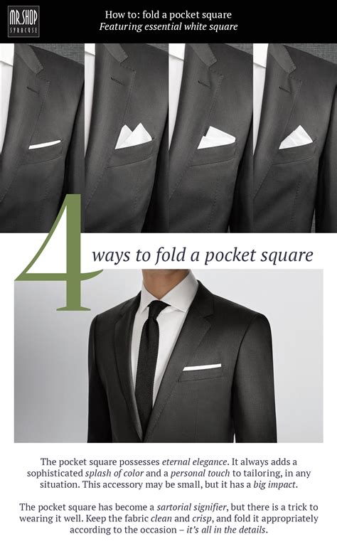 In regards to how to fold the pocket square, there is plenty of stuff on internet that will show you how to do multiple types of folds. How To's Wiki 88: How To Fold A Pocket Square Tuxedo