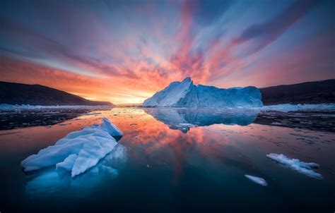 Wallpaper Sea Sunrise Dawn Iceberg Ice The Fjord Greenland Images