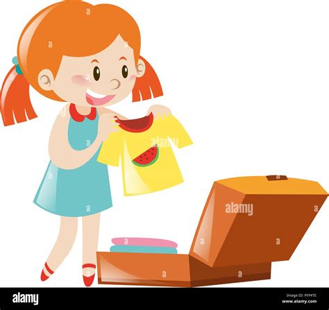 Little Girl Packing Suitcase Illustration Stock Vector Image And Art Alamy