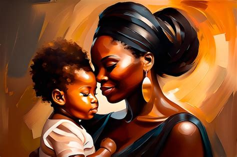 Premium Ai Image Afro Mother Embracing Her Daughter In Oil Painting Style