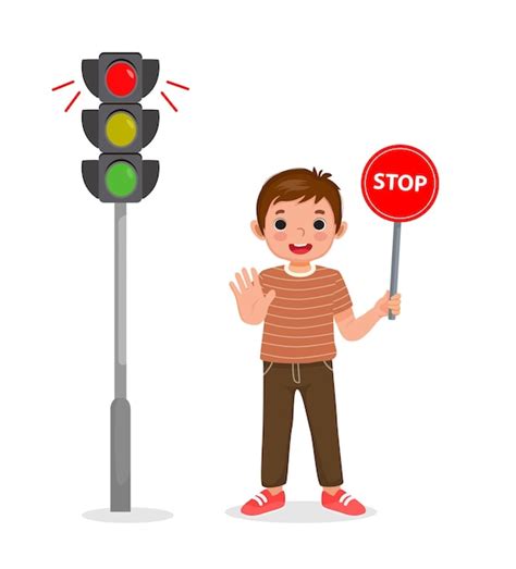 Premium Vector Cute Little Boy Holding Stop Sign Board Showing
