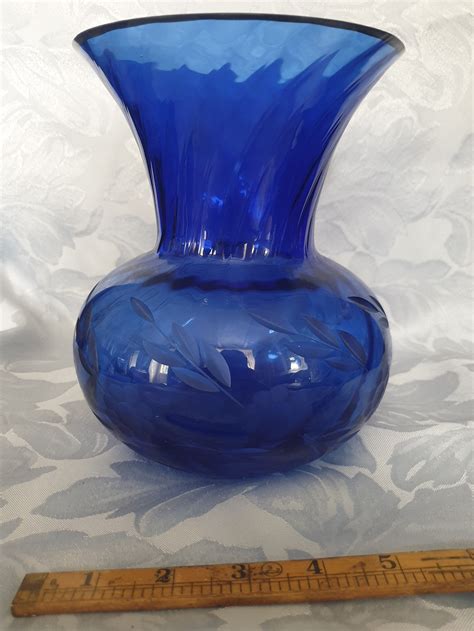 Large Blue Glass Vase Heavy Glass Vase Cobalt Blue Vase Etsy Uk