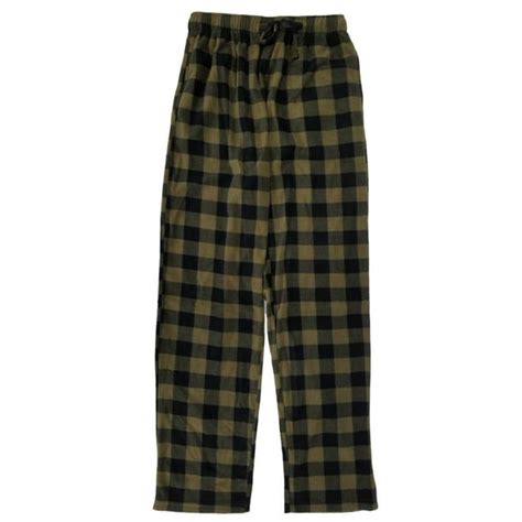 Northcrest Mens Olive And Black Plaid Fleece Lounge Sleep Pants Pajama
