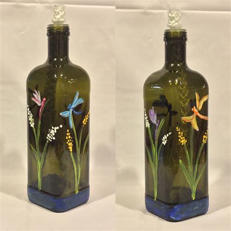 Hand Painted Glass Bottle Tabletop Tiki Torch Home Decor Patio Decor