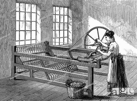 woman using spinning jenny invented by james hargreaves c1720 78 in 1764 wood engraving c1880