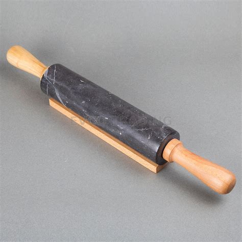 Natural Charcoal Marble Rolling Pin With Deluxe Wood Handles And Cradle Taiwantrade Com
