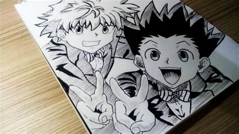 How To Draw Gon And Killua Step By Step Black And White Youtube