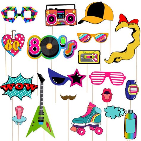 Amosfun 80s Party Photo Booth Props 1980s Theme Birthday Party