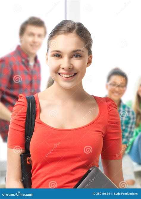 Student Girl With Laptop And School Bag Stock Photo Image Of Scholar