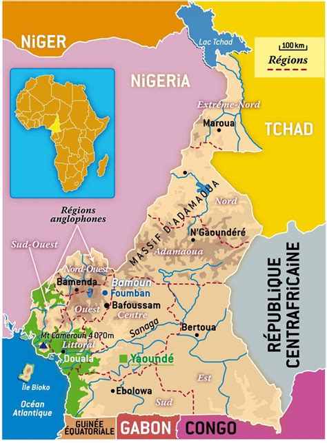 Carte du Cameroun plan des 16 lieux à voir