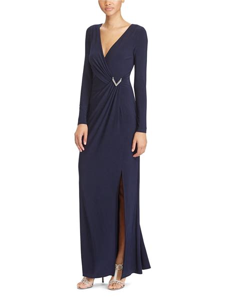 Ralph Lauren Lauren Jersey Gown With Brooch In Indigo Modesens Long