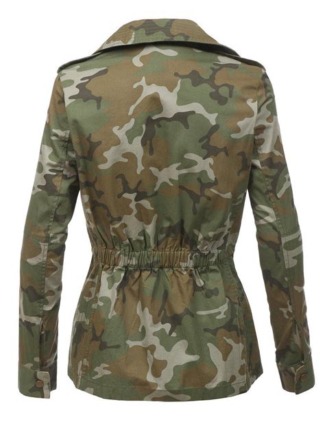 Le3no Womens Long Sleeve Camo Military Anorak Jacket With Pockets