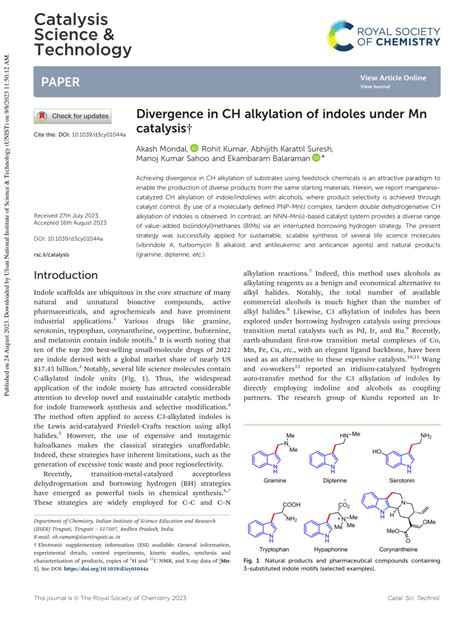 PDF Divergence In CH Alkylation Of Indoles Under Mn Catalysis