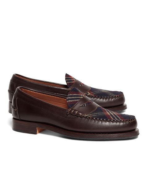 brooks brothers signature tartan penny loafers in brown for men lyst