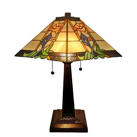 Tiffany Style Table Lamp Mission 23 Tall Stained Glassfloral Flower