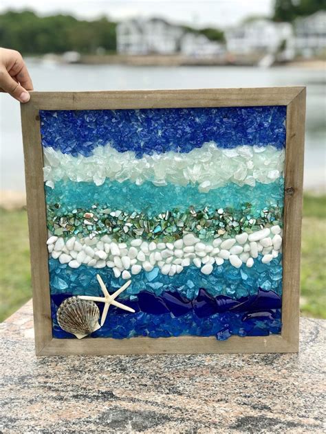 14x14 Mosaic Coastal Window Mixed Media Sea Glass Etsy Sea Glass Mosaic Sea Glass Art