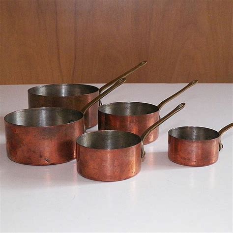 Vintage Set Of Five Copper And Brass Measuring Cups Made In France