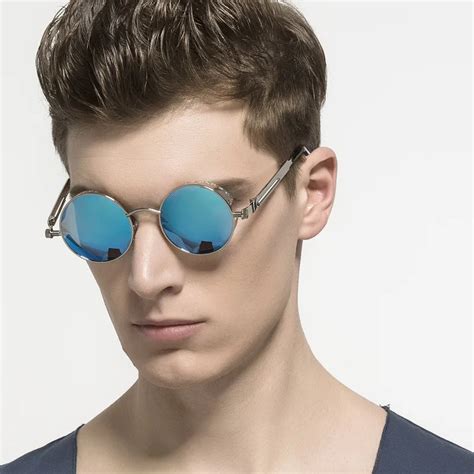 Retro Uv400 Steampunk Sunglasses Men Polarized Sunglasses Round Mirrored Goggles Steampunk Sun