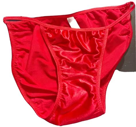 vtg victoria s secret red silky second skin satin string bikini panties m 2001 89 00 picclick