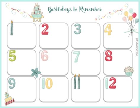 Free Printable Birthday Calendar Template Paper Trail Design Create