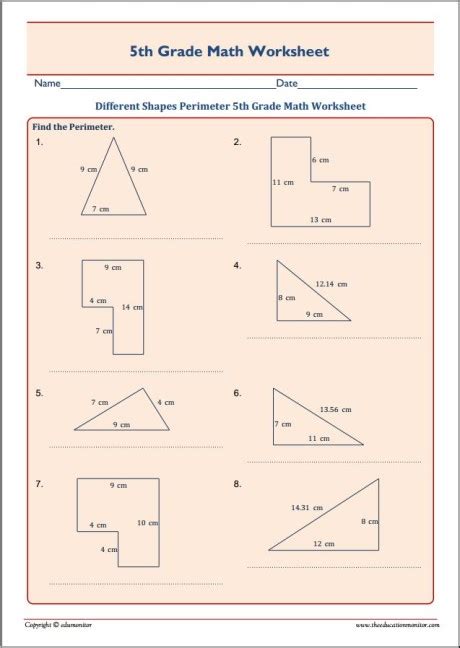 Different Shapes Perimeter 5th Grade Math Worksheet Edumonitor