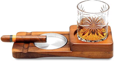 cigar ashtray coaster whiskey glass tray and cigar holder wooden