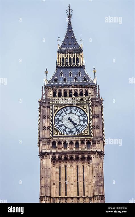 Big Ben Tower Clock Top Peak Of The Tower Vertical View