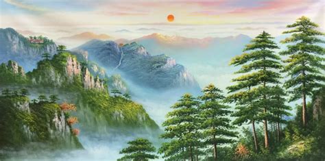 Hand Painted Modern Oil Painting On Canvas Chinese Style Landscape