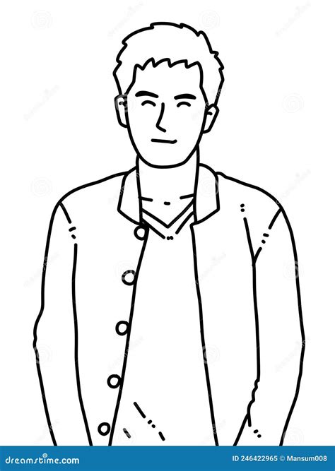 Black And White Of Cute Man Cartoon For Coloring Stock Illustration