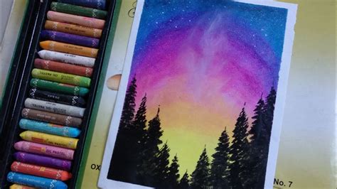 Easy Galaxy Forest Painting With Oil Pastel Youtube