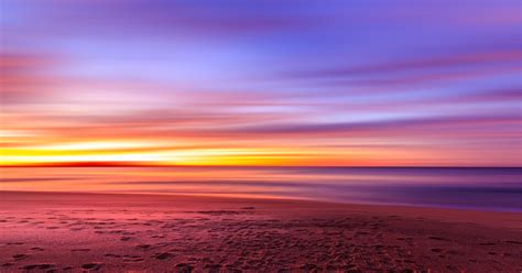 Purple Sky Beach Sunset Sand Footprints, HD Nature, 4k Wallpapers, Images, Backgrounds, Photos ...