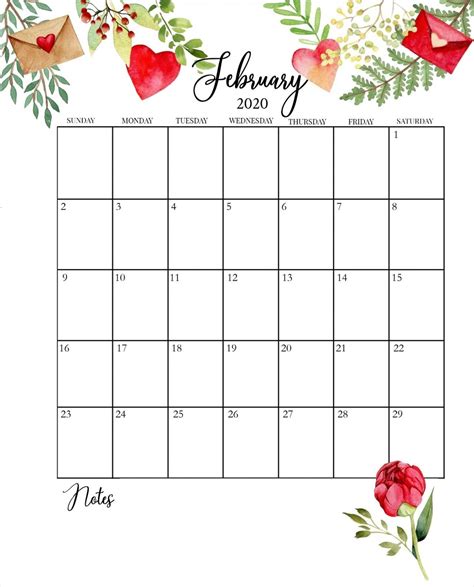 Cute February 2020 Calendar Template Free 2020 Printable Calendar